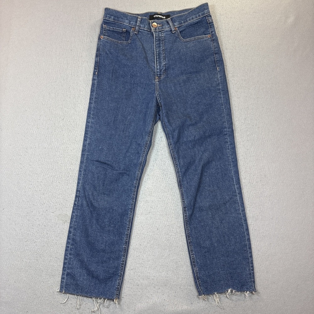 Express Blue Straight Super High Rise Raw Hem Jeans Womens 6R